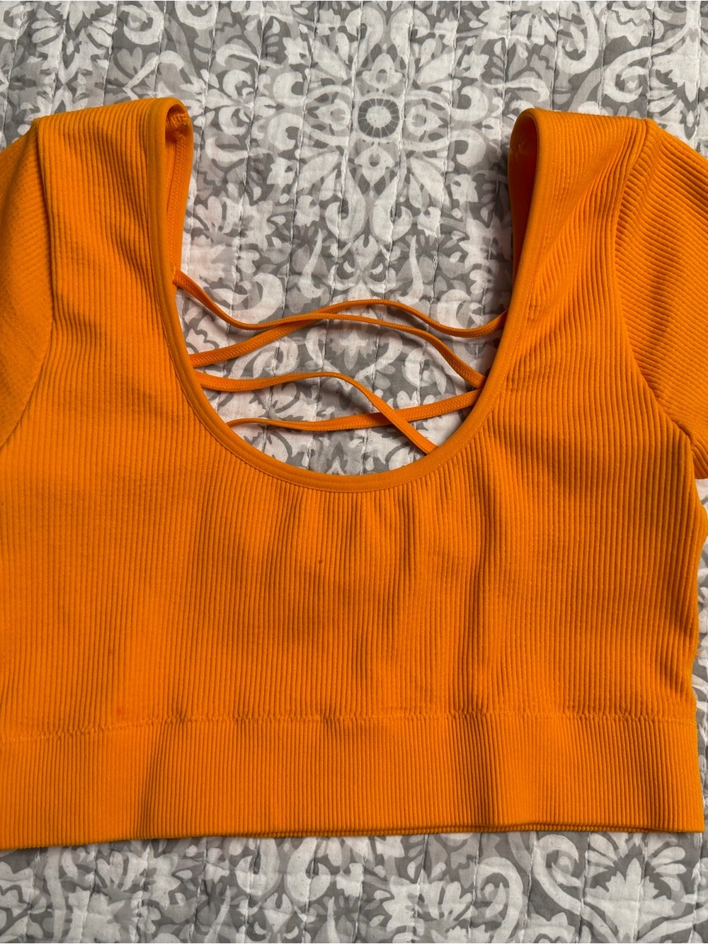 aerie Orange Ribbed Scoop Crop Top with Strappy Back